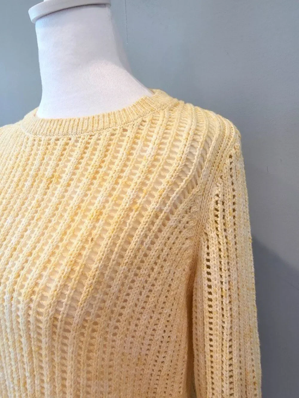 Talbots Cotton Open Knit Butter Yellow Pullover Sweater SM Preppy Office Casual